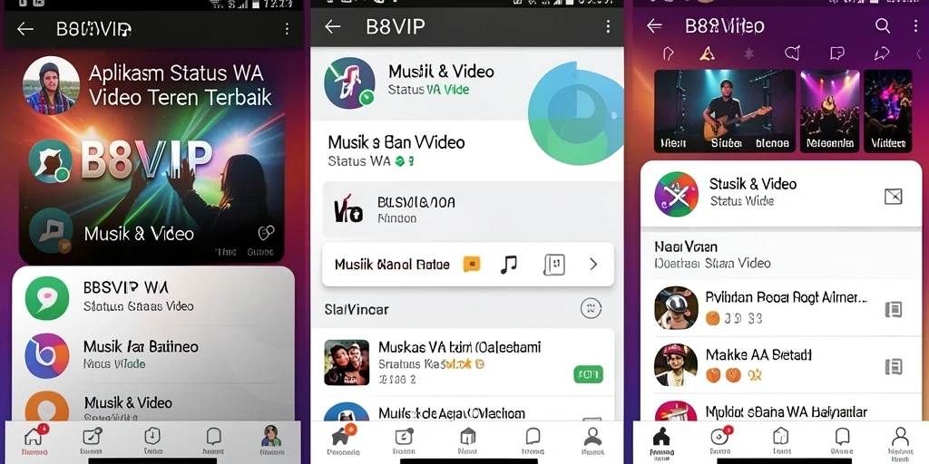 Tampilan antarmuka B8VIP yang menarik untuk aplikasi Status WA Video.