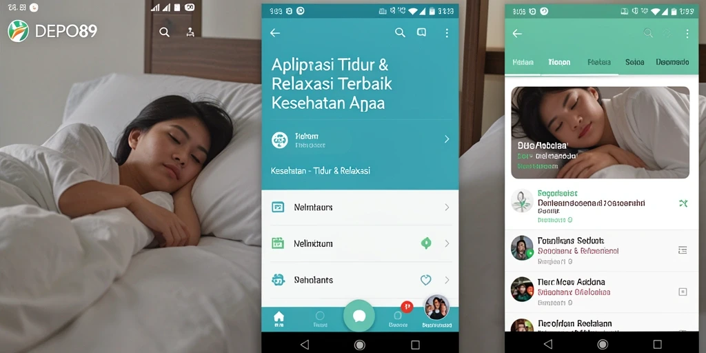 Tampilan antarmuka pengguna aplikasi DEPO89 untuk tidur dan relaksasi.