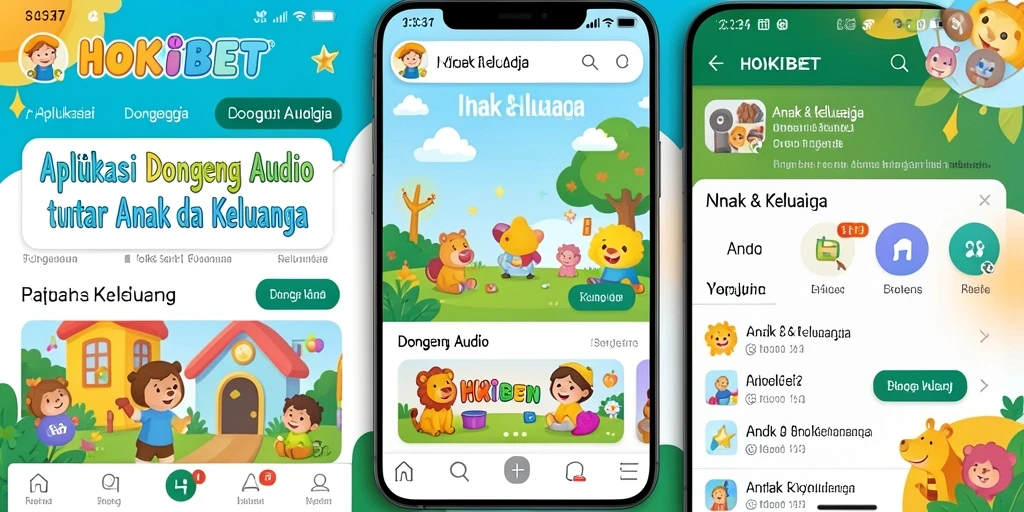 Antarmuka aplikasi HOKIBET yang ramah anak dengan berbagai pilihan dongeng.