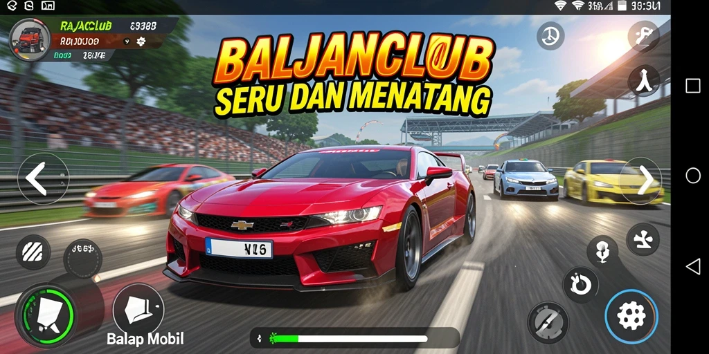 Screenshot utama RAJACLUB menunjukkan aksi balap mobil yang mendebarkan.